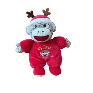 Sock monkey my first Christmas infant lovey rattle plush toy